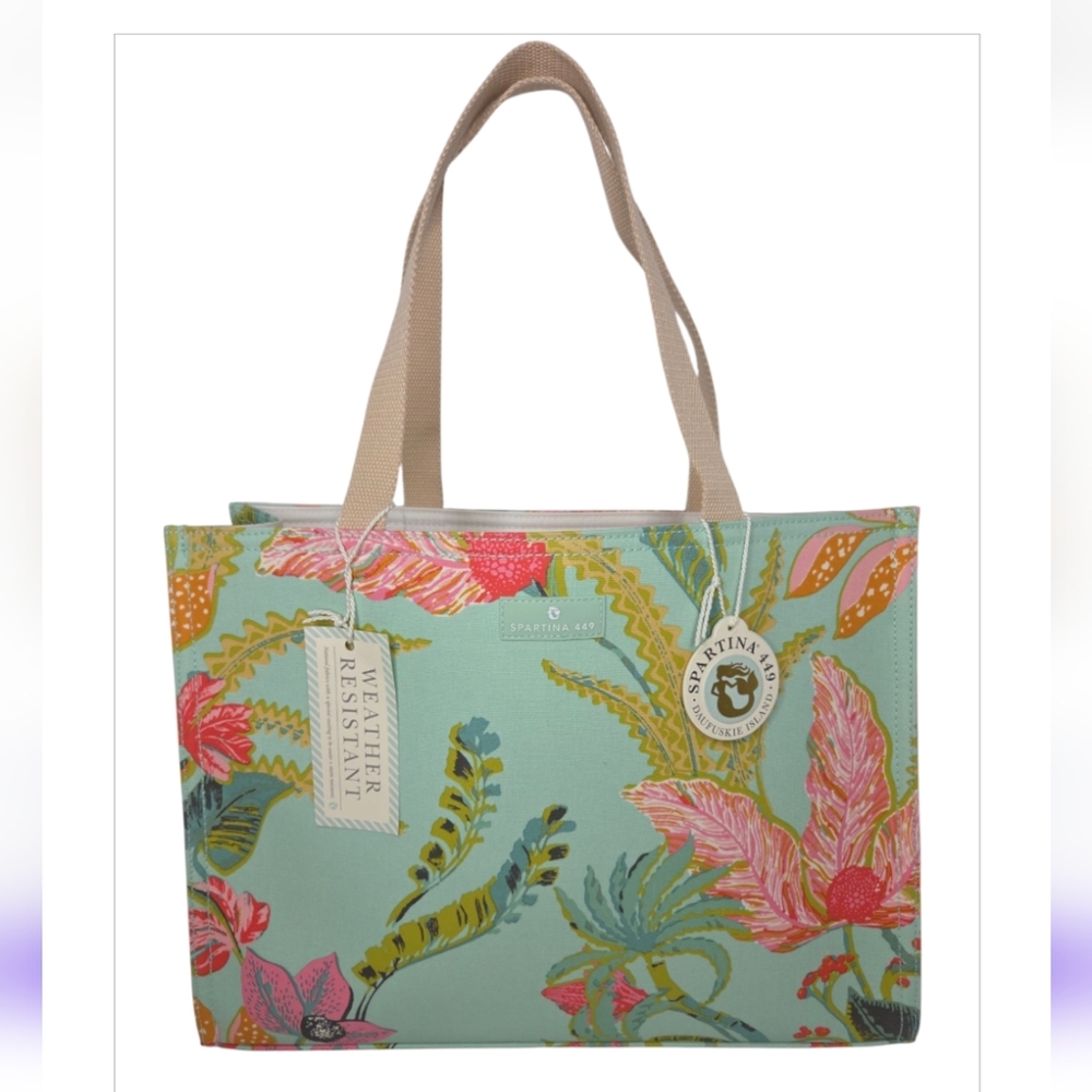 Spartina 449 Market Tote Queenie Tropical Floral Seafoam Green NEW
